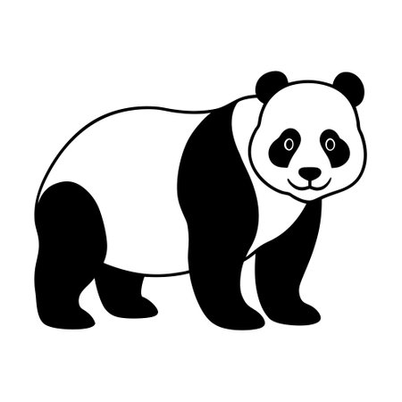 A simple, cartoon-style black and white illustration of a panda bear.のイラスト素材