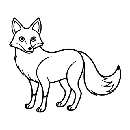 A captivating, stylized black and white illustration of a fox.のイラスト素材