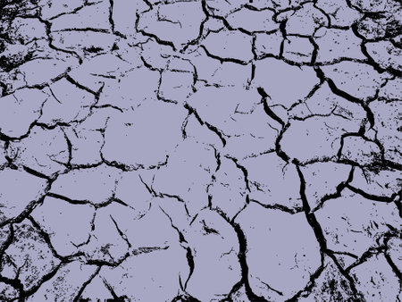 A high-resolution image of cracked earth, rendered in a light purple-gray tone with black cracks.のイラスト素材