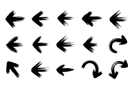 This image showcases a collection of hand drawn arrows, featuring a distinctive brush stroke...