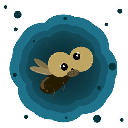 fly on blue background, vector, big eyes, small wings, cartoon