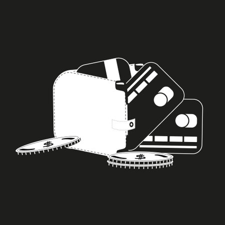 Monochrome wallet with coins and plastic cardsのイラスト素材