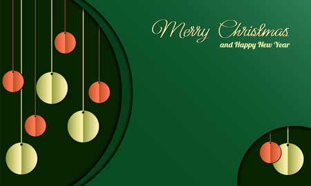 Christmas green paper background with paper Christmas balls.のイラスト素材