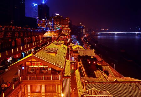 china chongqing city yongyadong nightのeditorial素材