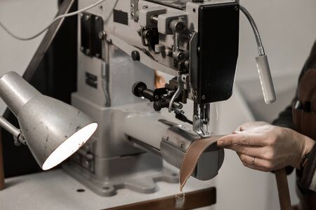 Trunk Maker at work in his luxury leather workshop, France