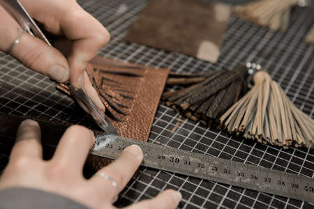 Trunk Maker at work in his luxury leather workshop, France