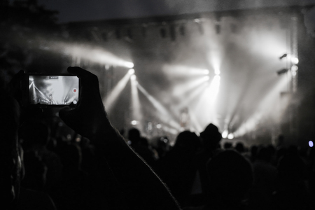 Rock concert. Light show,Public, France, Europeの写真素材