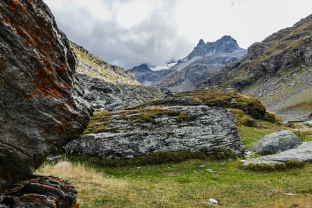 Mountain landscape with clouds in the Pyrenees, France, Europeの写真素材