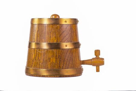 Small wooden barrels whit taps on white background, Wineの写真素材