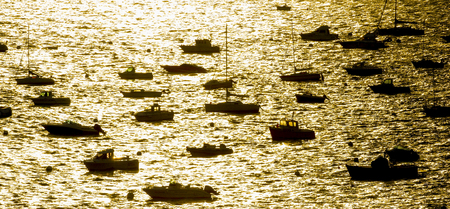 Boats and yachts in the port of historical city Saint Malo, Brittany, Franceの写真素材