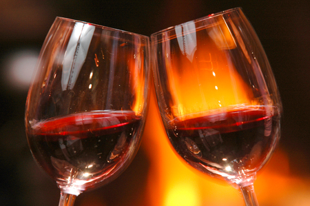 Glass of wine beside the fire, Friends, Familyの写真素材
