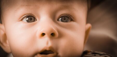 Portrait of a baby at home in her room, France