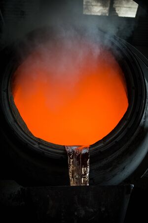 Hot steel pouring in steel plant, iron, aluminium