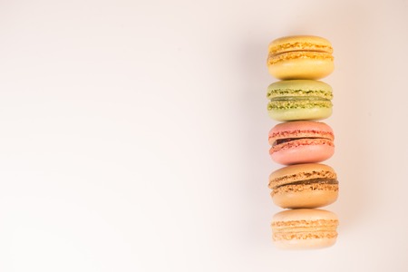 Cake macaron or macaroon isolated on white background, sweet and colorful dessertの写真素材