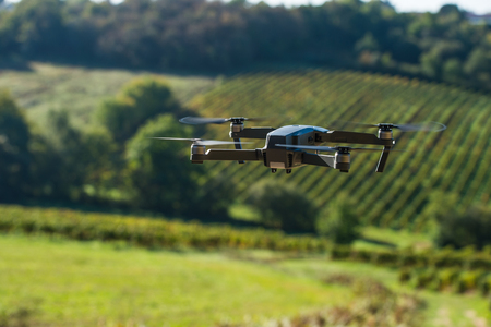 Drone flying above beautiful landscape with vineyards, France