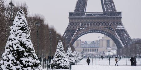 Eiffel Tower, Snowy day in Paris, France, Europeの写真素材