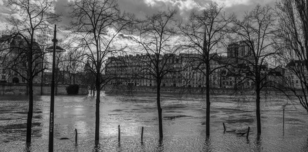 Paris Flood france the banks of the seine are flooded the seine is metersの写真素材