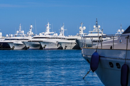 Picture of yachts in port of Cannes old city at the French Riviera, France, Europeの写真素材