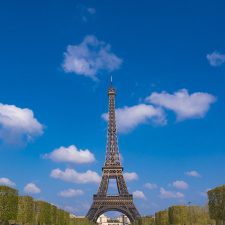 Eiffel tower and cloudy sky, Paris, France