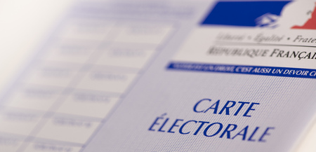 French electoral voter cards official government allowing to vote paper on white backgroundの写真素材