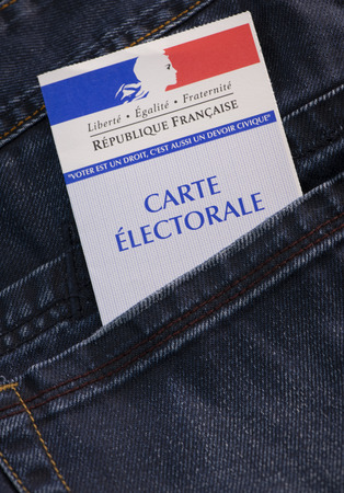 French electoral voter card official government allowing to vote paper in jeans back pocketの写真素材