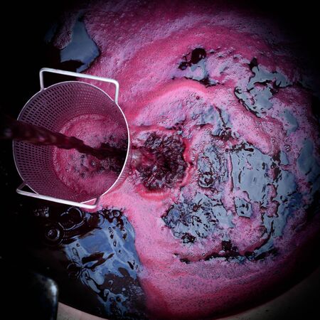 Wine mixing during fermentation process in barrel, Bordeaux Vineyard, Franceの写真素材