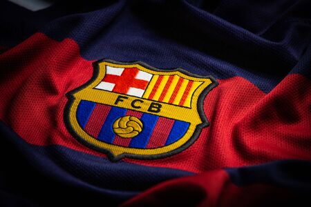 FRANCE - JANUARY 21, 2020. - FC Barcelona, spanish football club, logo on jerseyのeditorial素材