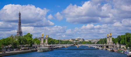 Eiffel Tower and Pont Alexandre III, Paris, Franceの写真素材