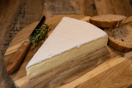 Brie cheese triangle with bread and parsley