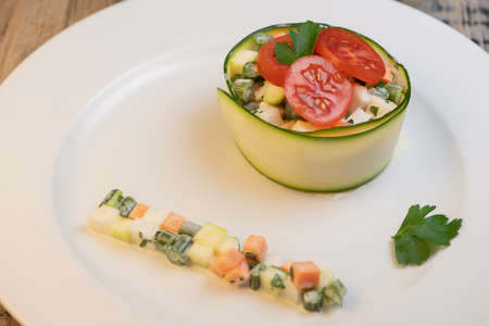 Macedonia salad, macedoine de legumes, mixed vegetable salad, french cuisineの写真素材