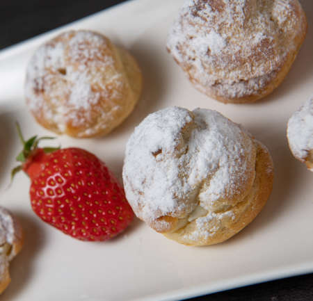 Dessert, Pastry, cream puff with whipped creamの写真素材