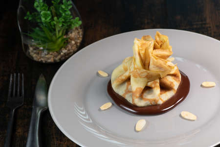 Crepe and chocolate pear alms recipeの写真素材