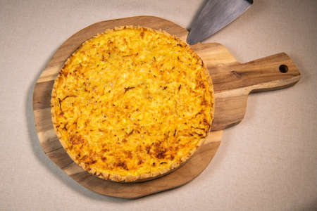 Vegetarian quiche recipe with winter vegetables, carrot, celery, potatoの写真素材