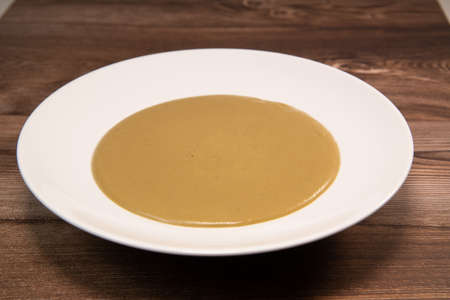 Lentil cream recipe with bacon whipped cream, vegetarian foodの写真素材