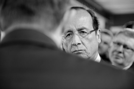 MERIGNAC, FRANCE - JANUARY 4, 2012: Francois Hollande campaigning in the 2012 French presidential election.のeditorial素材