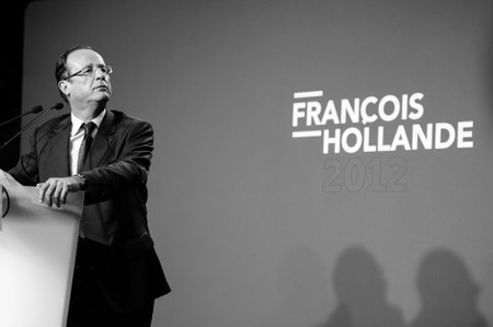 MERIGNAC, FRANCE - JANUARY 4, 2012: Francois Hollande campaigning in the 2012 French presidential election.のeditorial素材