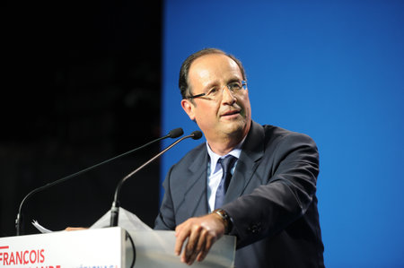 MERIGNAC, FRANCE - JANUARY 4, 2012: Francois Hollande campaigning in the 2012 French presidential election.のeditorial素材