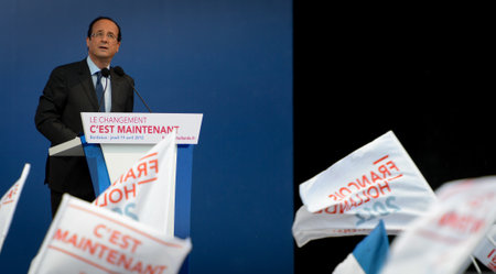BORDEAUX, FRANCE - APRIL, 19 2012: Francois Hollande campaigning in the 2012 French presidential electionのeditorial素材