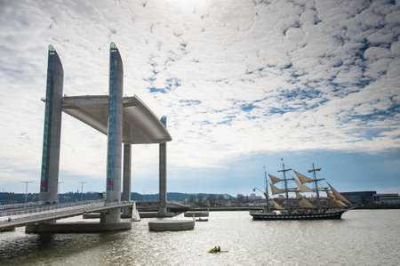 Bordeaux, France - MARCH, 16 2013: The old ship Le Belem docked in the port of Bordeaux on the...