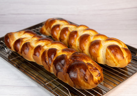 Homemade traditional greek braided briocheの写真素材