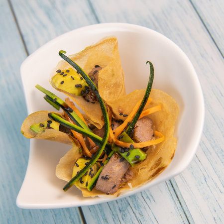 Brick and cornet with pieces of red toneの写真素材