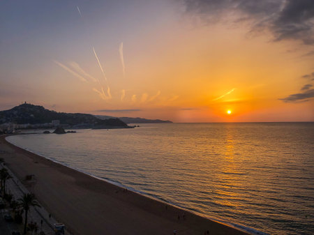 Sunset Over the Sa Palomera Hill in Spain, Blanesの写真素材