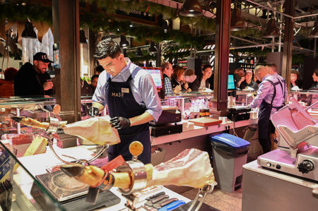 Mercado de San Miguel Market,Madrid, Spain, Nov 18, 2023, A fine gastronomic marketplace that caters to varieties of Spanish foodのeditorial素材