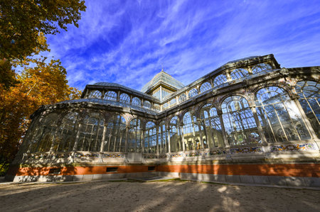 Madrid, Spain - November 18, 2023, Panorama of Palacio de Cristal , Glass Palace, in Buen Retiro Park in Madrid, Spainのeditorial素材