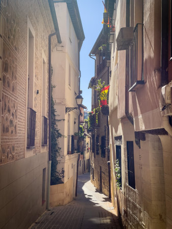 Narrow streets, Toledo, Castilla La Mancha, Spainの写真素材