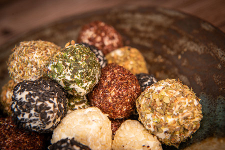 RECIPE FOR LABNEH CHEESE BOLLS WITH DRIED MINT, WHITE AND BLACK SESAME, SUMAC AND ZAATAR