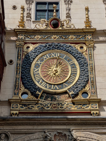 ROUEN, FRANCE - AUGUST, 2024: Clock in the Rue du Gros-Horloge, Rouen, Haute-Normandy