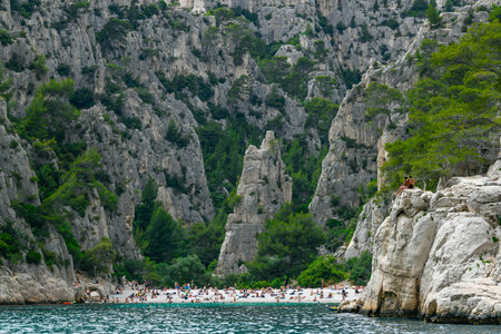 Marseille, France - June 9, 2024 : Calanque of En-Vau on the Coast of Provence, between Cassis and Marseille in the Calanques National Parkの写真素材