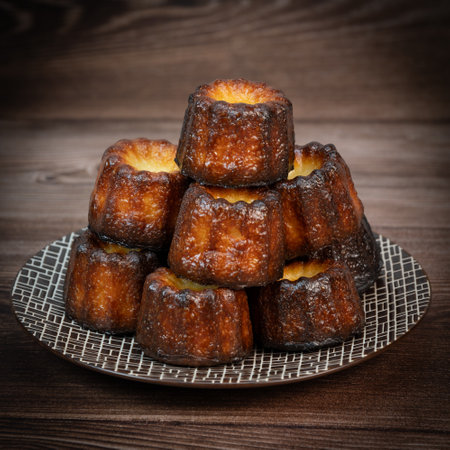 Canneles de bordeaux, traditional French sweet dessert with white table backgroundの写真素材