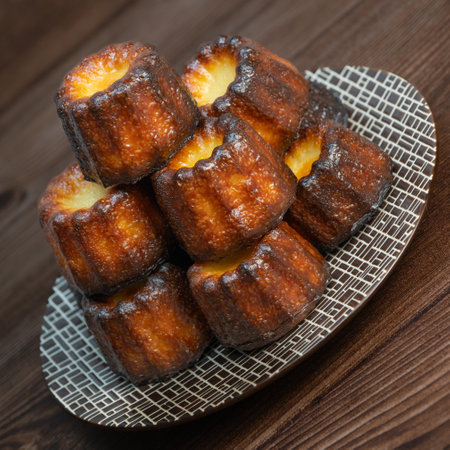 Canneles de bordeaux, traditional French sweet dessert with white table backgroundの写真素材